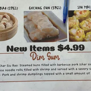 New menu items