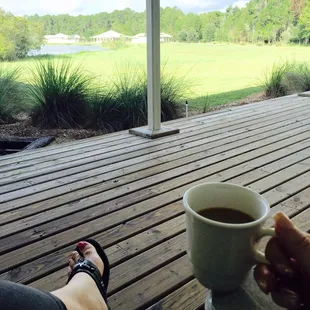 During a break having coffee on the deck !