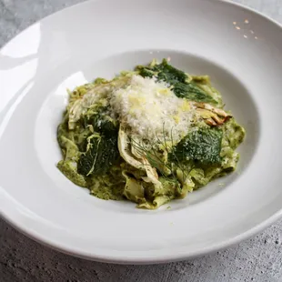 Spring Nettle Pesto Pasta with Lamb and House-Made Tagliatelle