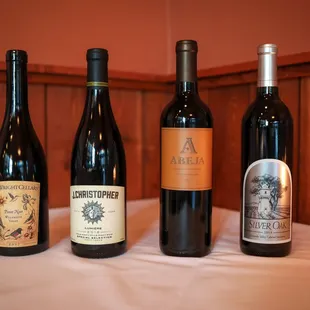 a variety of wine bottles