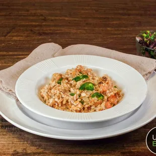 a plate of rice and vegetables