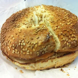 Lox &amp; cream cheese on sesame bagel.
