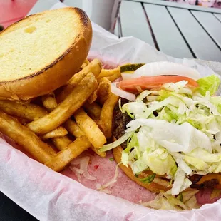 Double cheeseburger without mustard, mayo, ketchup and regular fries