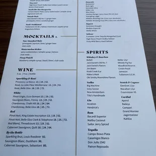Drink menu