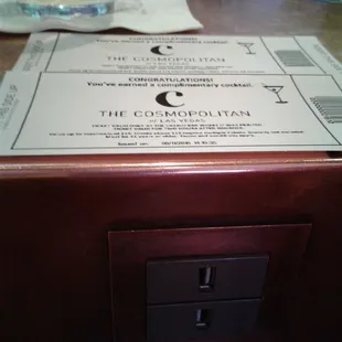 Charge station at bar. Earned drink tickets.