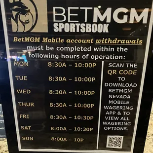 Sportsbook hours