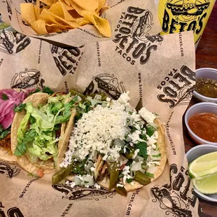 Four delicious tacos: pibil, grilled shrimp, cactus, and poblano