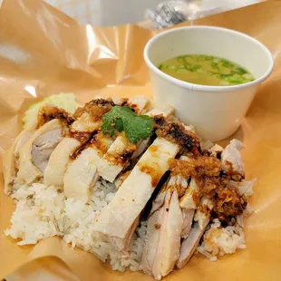 Steamed Chicken Rice, Somtum + Gai Yang, Chicken Buns, Thai Iced Tea, Thai Iced Lemon Tea