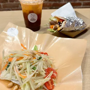 Papaya salad and chicken wrap