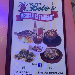Cover of the Menu