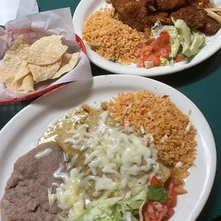 Chicken Enchiladas and Breaded Shrimp