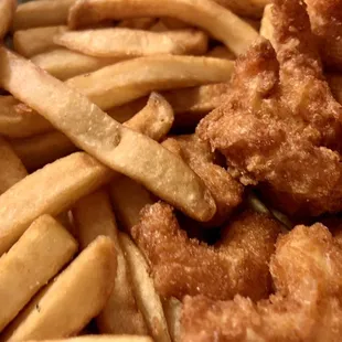 Popcorn shrimp and fries