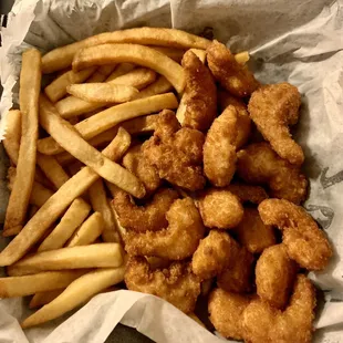 Popcorn shrimp and fries
