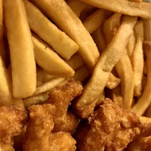 Fries and popcorn shrimp