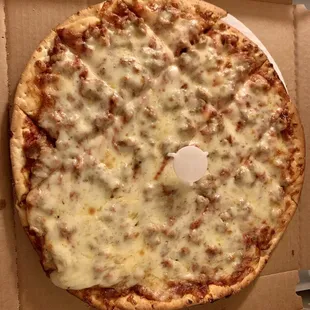 Large cheese and sausage pizza