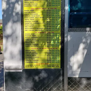 Menu as of Sept. 2019