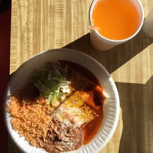 Enchilada combo with mango drink