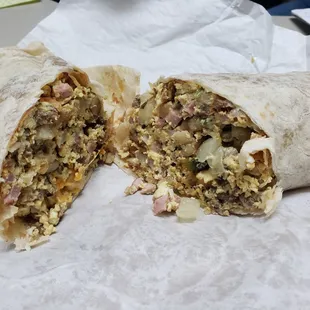 No Pork Chop, just about 1.5 oz of chopped / cubed Canadian bacon.