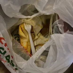 Wet mess from super spicy liquid I didn't want!