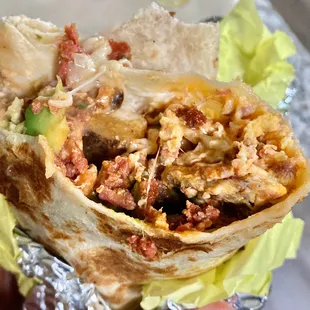 Breakfast Burrito w/ Longaniza (w/out rice) + avocado