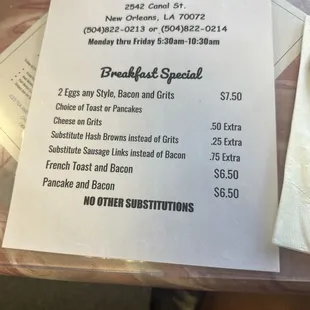 Breakfast specials