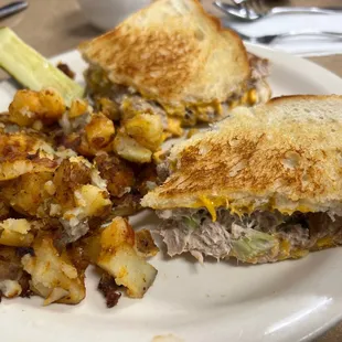Tuna melt with country potatoes