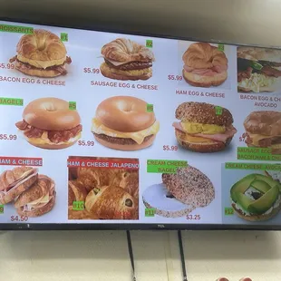 Croissant and bagel sandwich menu