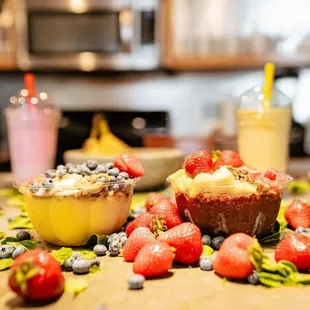 a variety of desserts on a counter