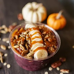 a smoothie with bananas and pecans