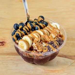 a smoothie with bananas and blueberries