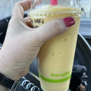 Tropical Vibe- vegan no apple juice 1/2 water 1/2 almond milk instead. Yummy!