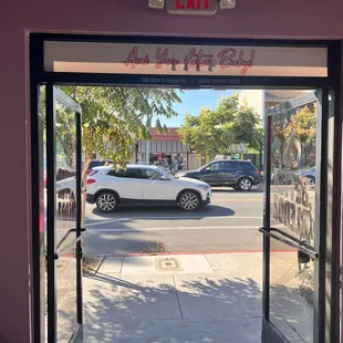 the entrance to a restaurant