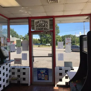 the entrance to a restaurant
