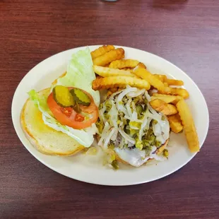 Tom's Spicy Burger and Fries