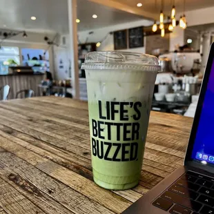 Matcha latte with coconut foam