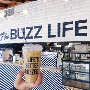 Living the Buzz Life with a signature iced Best Drink Ever.