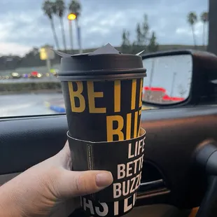 Side pic of the large caramel latte