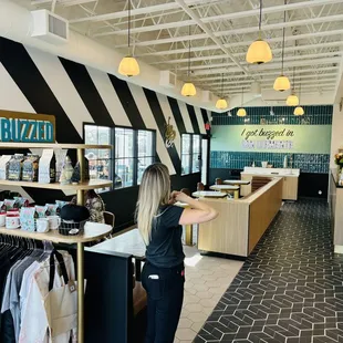 a woman standing in a store