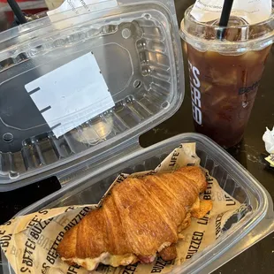 Ham &amp; cheese croissant and iced americano
