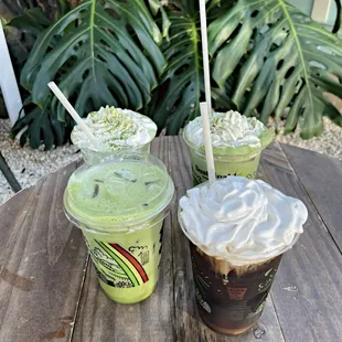 Coconut Cloud Cold Brew, Coconut Cloud Matcha, and Local Honey Matcha