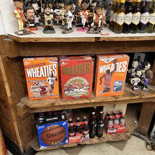 a display of wheaties, wheaties, and other beverages