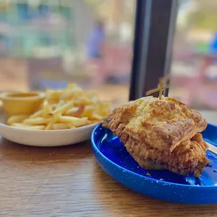 Chicken biscuit with fries