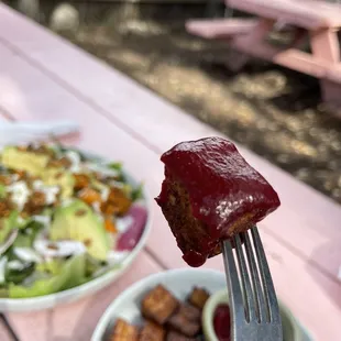 Beet ketchup with cauliflower tots