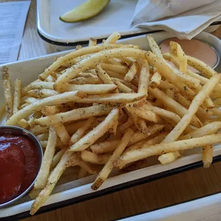 Fries with house ranch (vegan) and ketchup