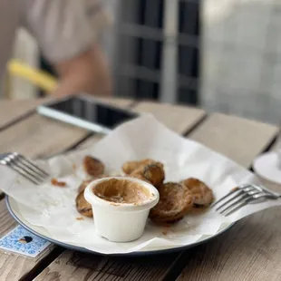 Fried pickles. I tried to get a pic sooner, but they were SO delicious, we snarfed them down in record time