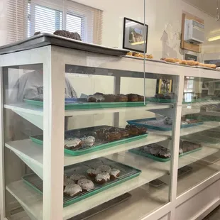 a display case full of donuts