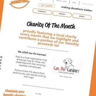We spotlight a charity monthly that receives a percentage of the month's proceeds. Nominate yours today at www.betterthandonating.com