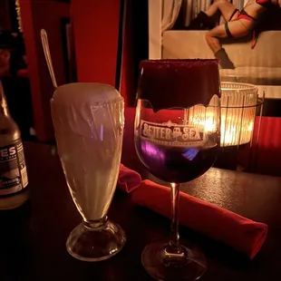 Nasty cream soda and skimpy glass of wine