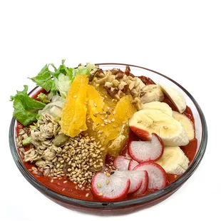 Grandmom Bowl

strawberry, banana, beets, coconut, dragon fruit
Topping orange, greens, peanuts, banana, oats, coconut flakes, radish