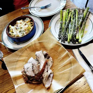 Bianca Timballi al Forno; roasted seasonal vegetables; porchetta.